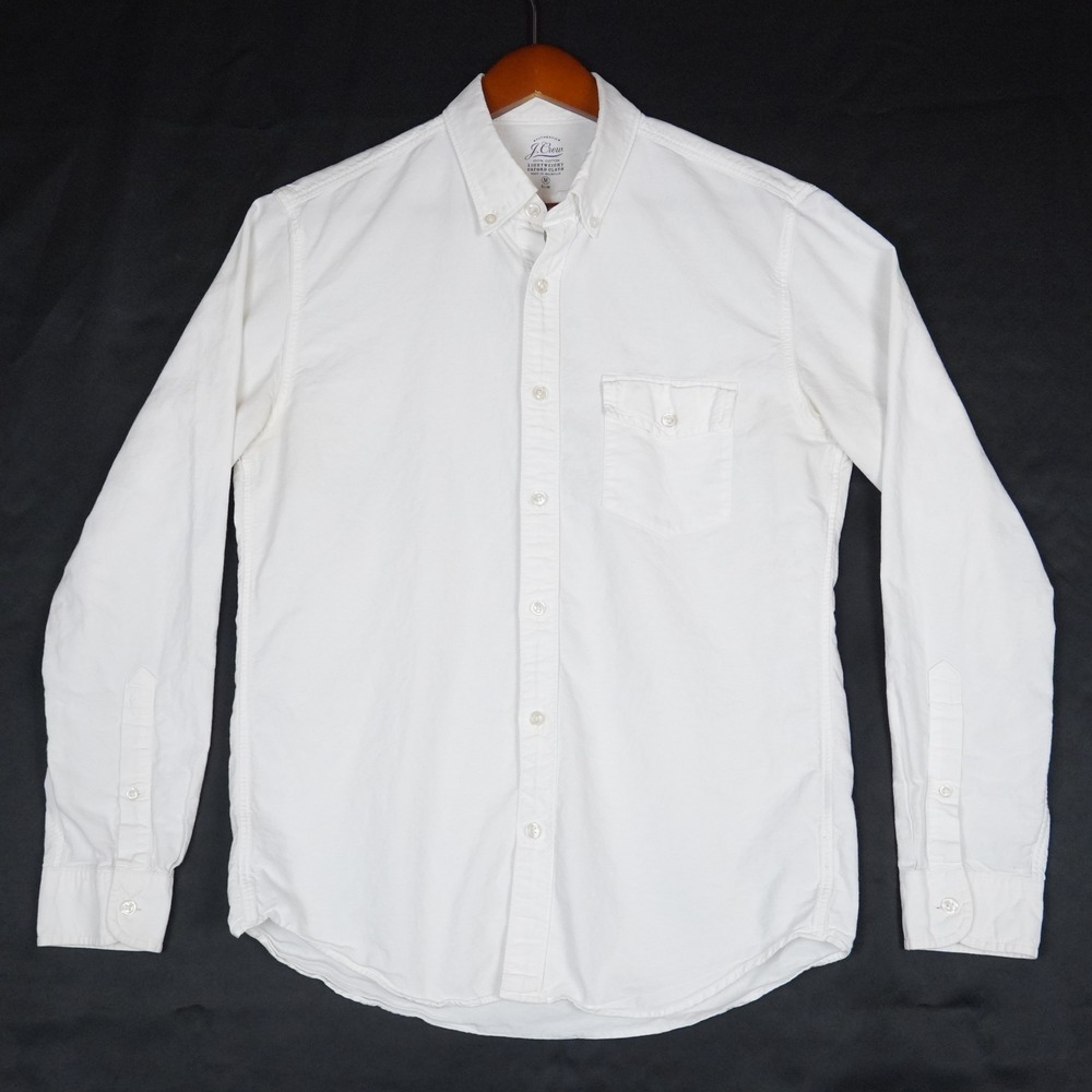 J Crew Oxford Shirt Mens M White Solid Slim Fit Lightweight Cotton Button Down